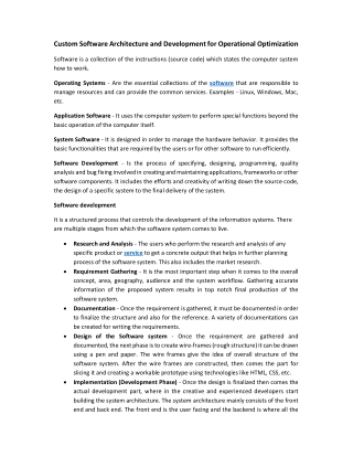Custom Software Architecture and Development for Operational Optimization