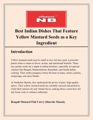 Best Indian Dishes That Feature Yellow Mustard Seeds as a Key Ingredient