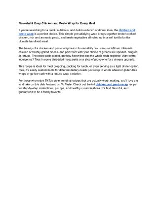 Flavorful & Easy Chicken and Pesto Wrap for Every Meal