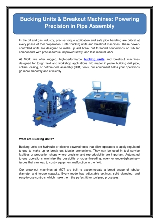 Bucking Units & Breakout Machines: Powering Precision in Pipe Assembly