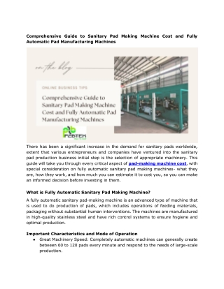 Comprehensive Guide to Sanitary Pad Making Machine Cost