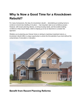 Why Is Now a Good Time for a Knockdown Rebuild