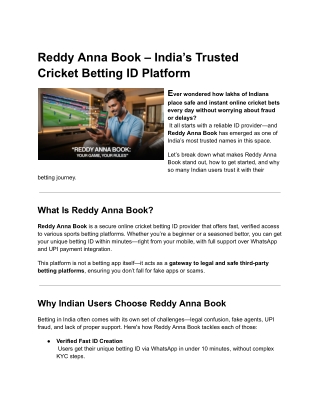 Reddy Anna Book – India’s Trusted Cricket Betting ID Platform