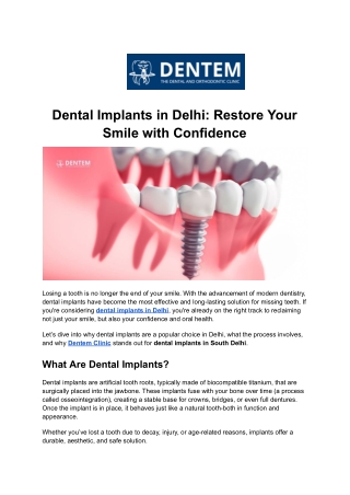 Dental Implants in Delhi: Restore Your Smile with Confidence