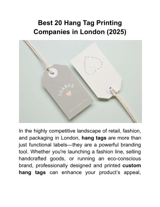 Best 20 Hang Tag Printing Companies in London (2025)