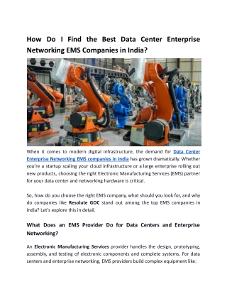 How Do I Find the Best Data Center Enterprise Networking EMS Companies in India?
