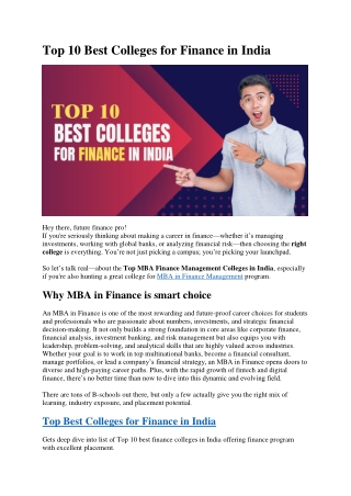 Top 10 Best Colleges for Finance in India