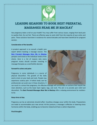 Leading Reasons to Book Best Prenatal Massages Near Me in Mackay