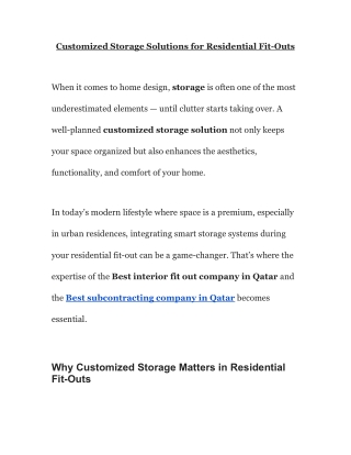 Customized Storage Solutions for Residential Fit-Outs