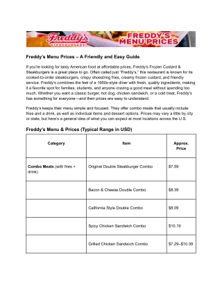 Freddy’s Menu Prices – A Friendly and Easy Guide