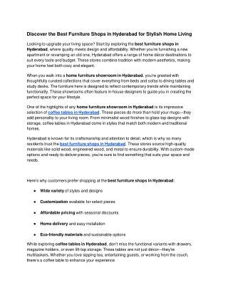 Discover the Best Furniture Shops in Hyderabad for Stylish Home Living