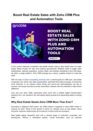 Boost Real Estate Sales with Zoho CRM Plus and Automation Tools