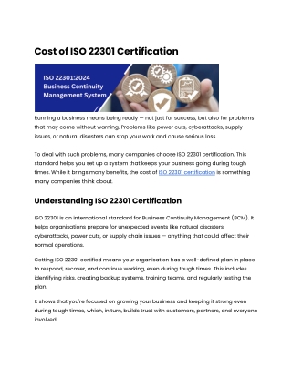 Cost of ISO 22301 Certification