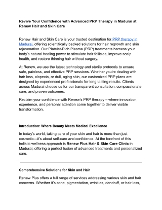 PRP Therapy in Madurai