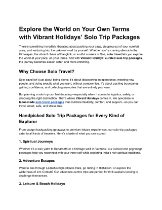 Explore the World on Your Own Terms with Vibrant Holidays’ Solo Trip Packages