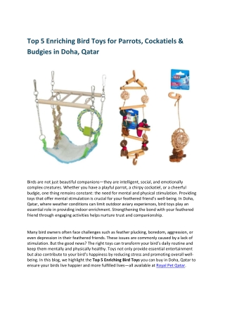 Top 5 Enriching Bird Toys for Parrots, Cockatiels & Budgies in Qatar