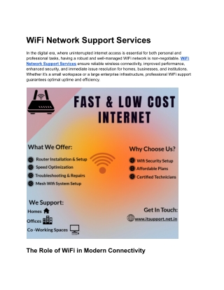 Reliable WiFi Network Support Services Fast, Secure & Scalable Solutions