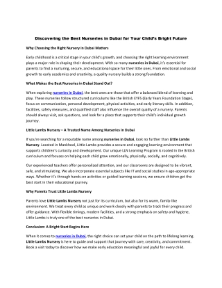 Discovering the Best Nurseries in Dubai for Your Child’s Bright Future