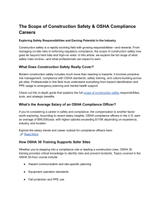 The Scope of Construction Safety & OSHA Compliance Careers