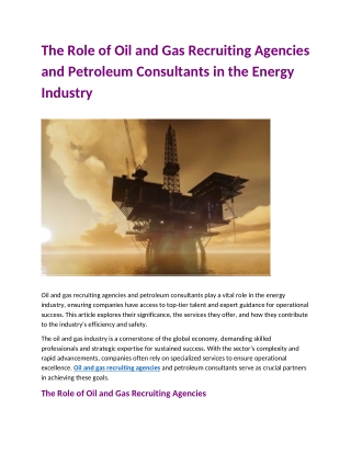 The Role of Oil and Gas Recruiting Agencies and Petroleum Consultants in the Energy Industry