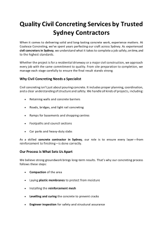 Quality Civil Concreting Services by Trusted Sydney Contractors