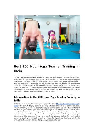 Best 200 Hour Yoga Teacher Training in India