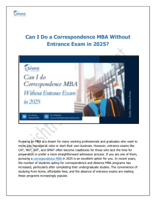 Can I Do a Correspondence MBA Without Entrance Exam in 2025