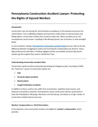 Pennsylvania Construction Accident Lawyer