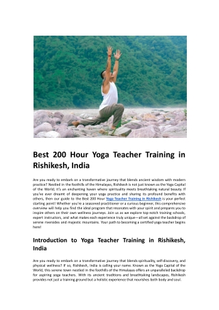 Best 200 Hour Yoga Teacher Training in Rishikesh, India