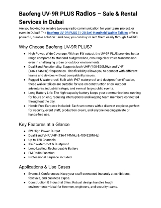 Baofeng UV-9R PLUS Radios – Sale & Rental Services in Dubai