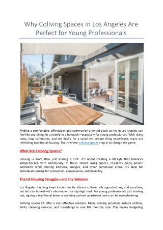 Why Coliving Spaces in Los Angeles Are Perfect for Young Professionals