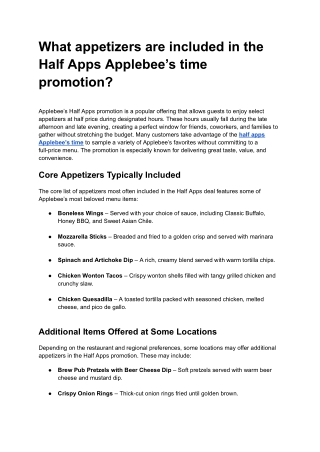 What appetizers are included in the Half Apps Applebee’s time promotion