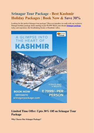 Srinagar Tour Package - Best Kashmir Holiday Packages Book Now & Save 30%