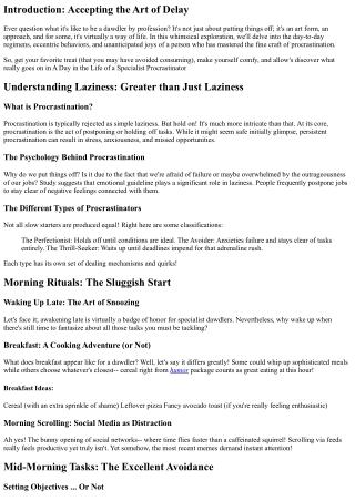 A Day in the Life of a Specialist Slow starter