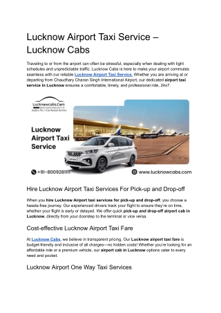 Lucknow Airport Taxi Service – Lucknow Cabs