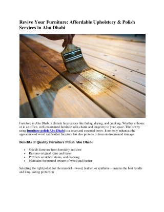 Revive Your Furniture Affordable Upholstery & Polish Services in Abu Dhabi