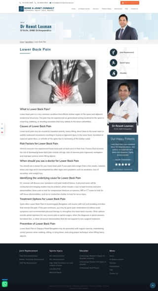 Lower Back Pain Treatment in Koramangala, Bangalore - Bone & Joint Consult