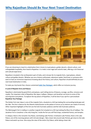 Why Rajasthan Should Be Your Next Travel Destination