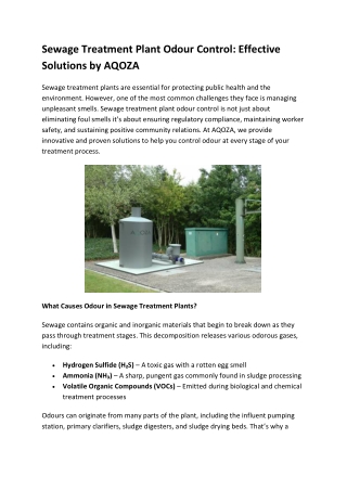 Sewage Treatment Plant Odour Control