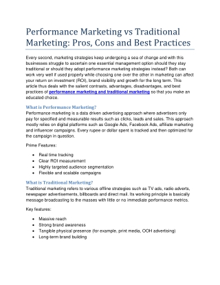 Performance Marketing vs Traditional Marketing: Pros, Cons and Best Practices