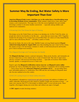 Summer May Be Ending, But Water Safety Is More Important Than Ever