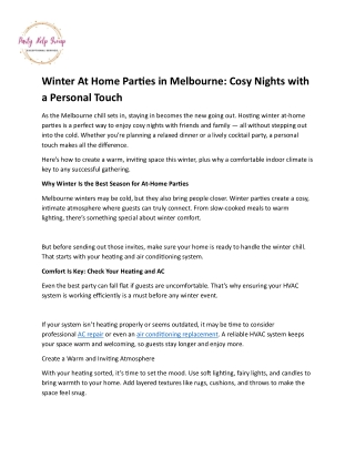 Winter At Home Parties in Melbourne