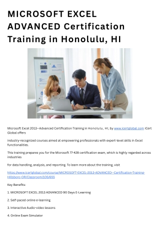 MICROSOFT EXCEL ADVANCED Certification Training in Honolulu, HI
