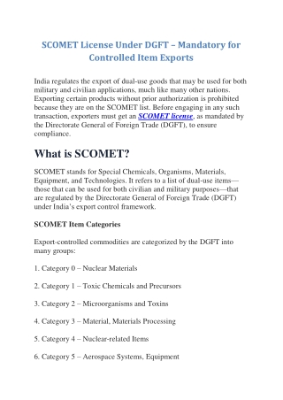 SCOMET License Under DGFT – Mandatory for Controlled Item Exports