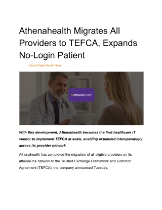 Athenahealth Migrates All Providers to TEFCA, Expands No-Login Patient