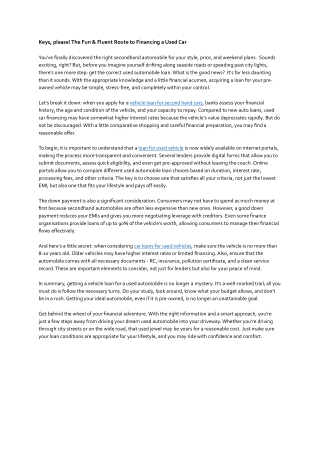 Keys, please! The Fun & Fluent Route to Financing a Used Car