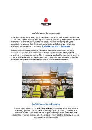 scaffolding on hire in Bangalore