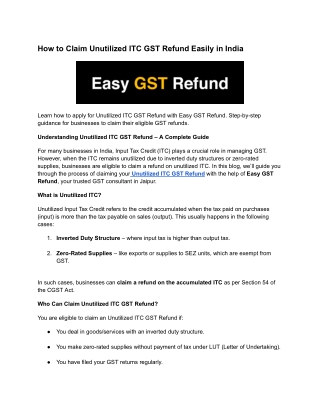 How to Claim Unutilized ITC GST Refund Easily in India