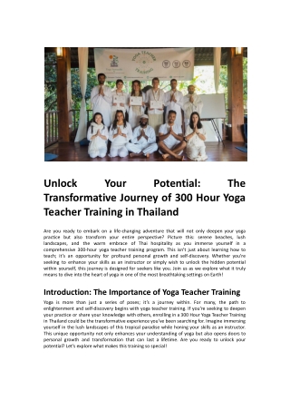 Unlock Your Potential: The Transformative Journey of 300 Hour Yoga Teacher Train