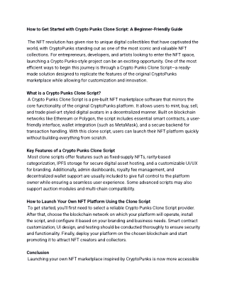 How to Launch Your Own NFT Marketplace with a Crypto Punks Clone Script